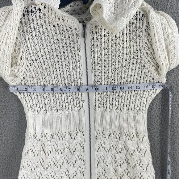 CAbi Sweater Womens Small White Hooded Zip Crochet Open Knit Cardigan Style 821 - Picture 3 of 8